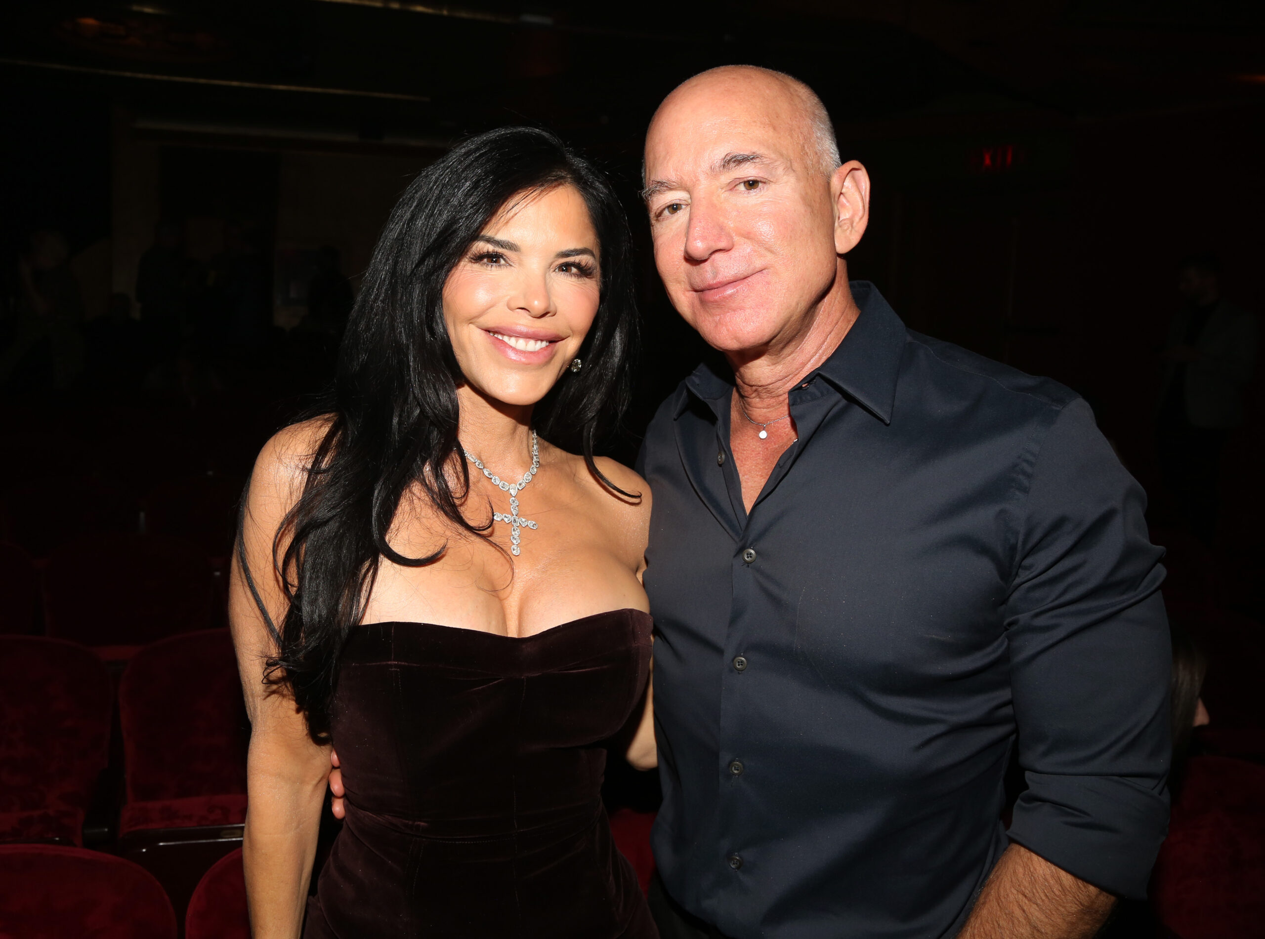 Lauren Sanchez and Jeff Bezos attend the opening night of "Sunset BLVD" at St James Theater.